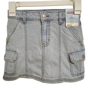 NWT Cat & Jack Denim Skirt Girls Size Small 6/7 Light Wash Cargo Pockets‎